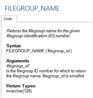 FILEGROUP NAME